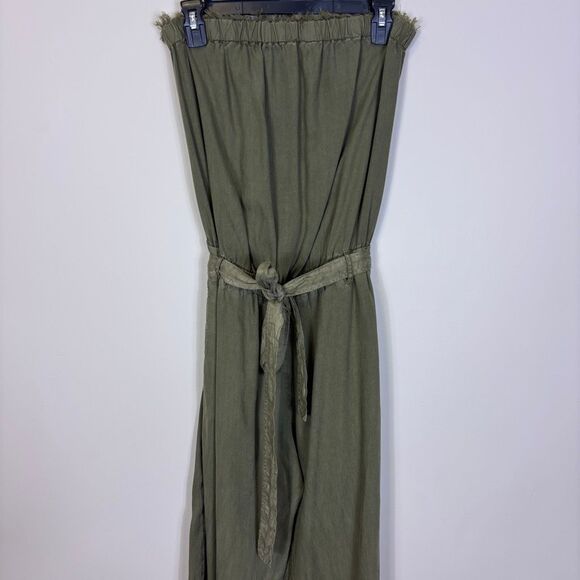 Cloth & Stone Green Tencel Strapless Jumpsuit with Pockets Medium - Picture 3 of 8